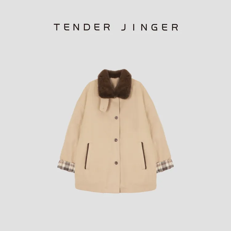 Tender Jinger【黑标】水貂毛领鹅绒内胆翻领撞色外套T54MYY41389