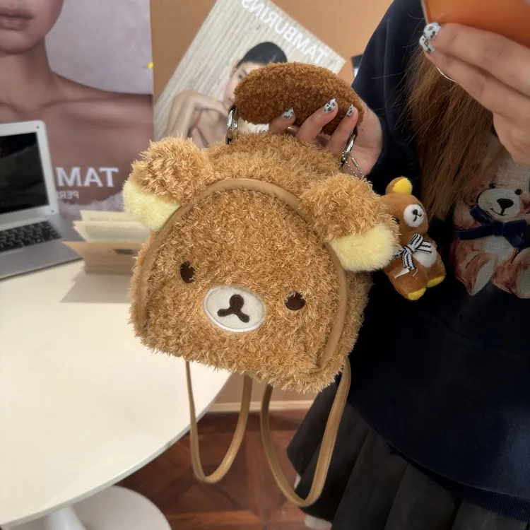 可爱ins毛绒绒轻松熊蛋仔小双肩包！