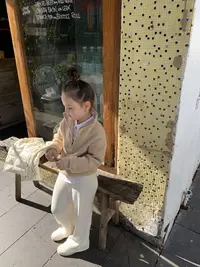 Enya小蘑菇 秋季新款儿童老钱风加厚款高领半开胸拉链毛衣