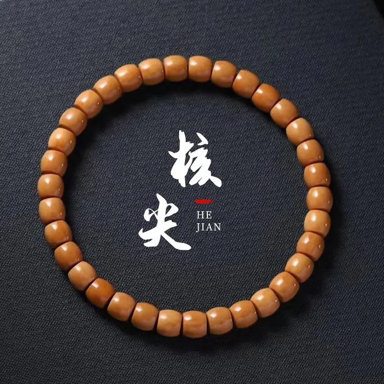 收藏级橄榄核尖壁手串单圈雕刻猴头直切桶珠手串文玩男女士
