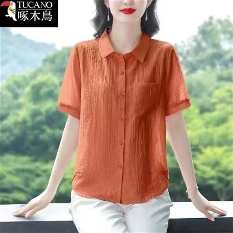 啄木鸟纽扣POLO领T恤女拼接时尚衬衣2025年新款夏季百搭短袖上衣