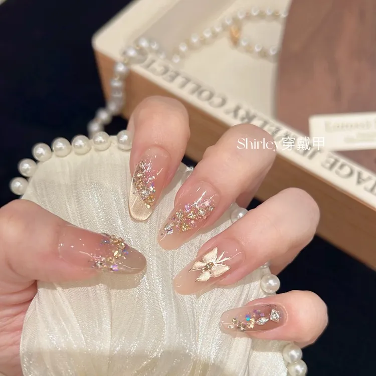 【浅金蝶影】手工穿戴甲10片装满钻猫眼宠粉爆款气质手工甲w