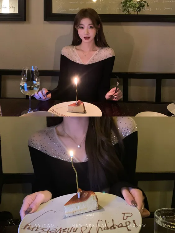 EIA一尧【星河】气质慵懒氛围千金感连衣裙设计感烫钻镂空长袖裙子