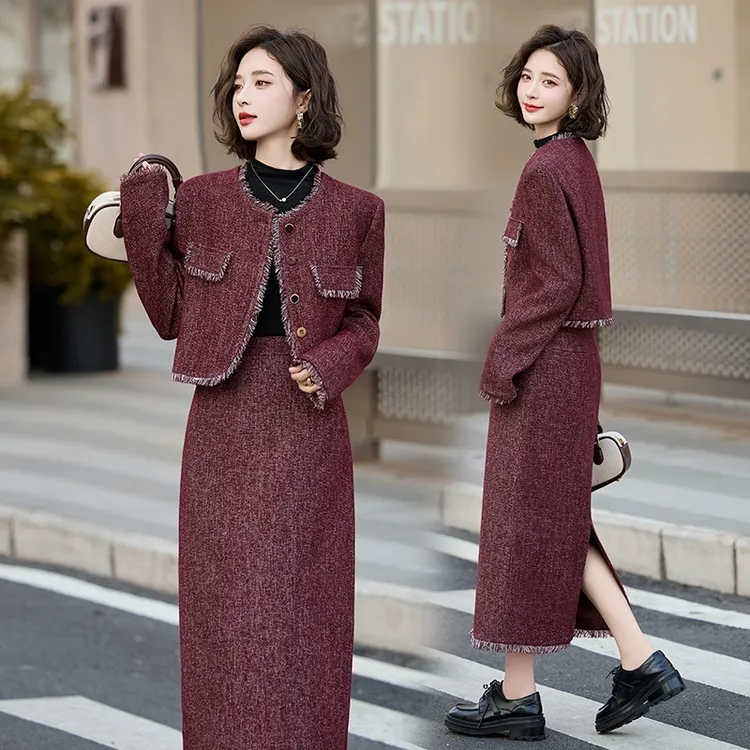 王小鸭法式小香风套装女2025秋季新款时尚高级感外套半身裙两件套