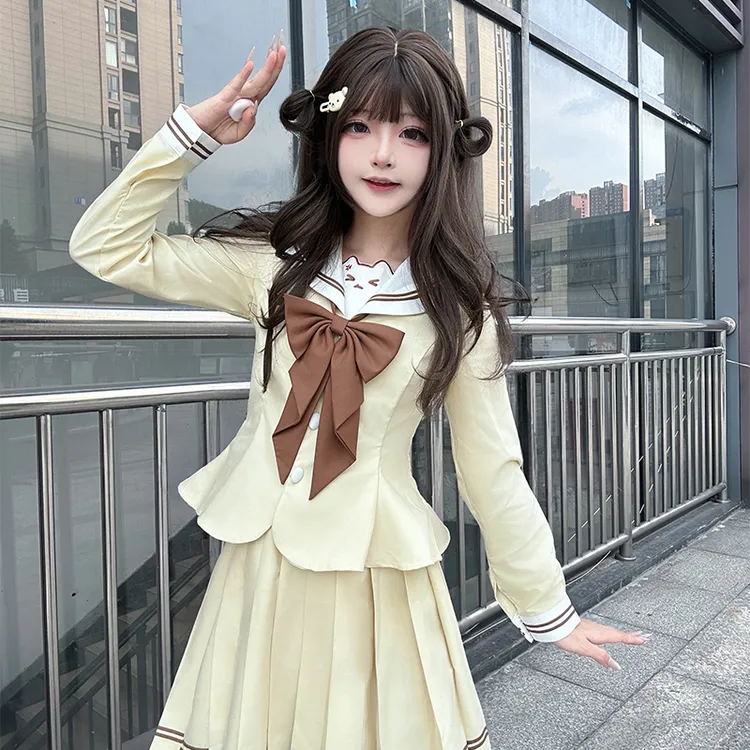 轻音柠檬jk制服甜喵布丁原创水手服学院风甜美可爱长袖百褶裙套装