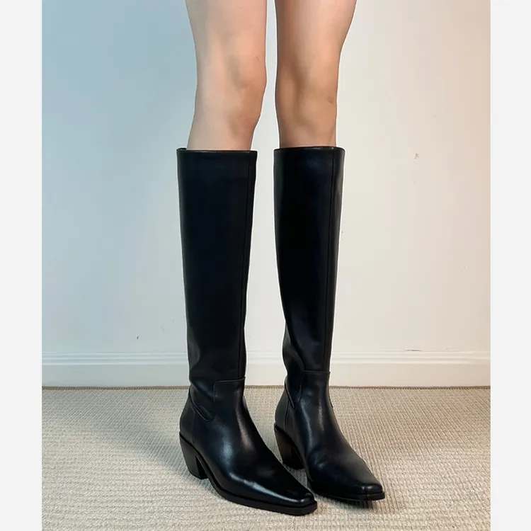 牛皮版~内增高8cm长筒靴女秋冬新款加绒保暖高筒骑士靴小个子长靴