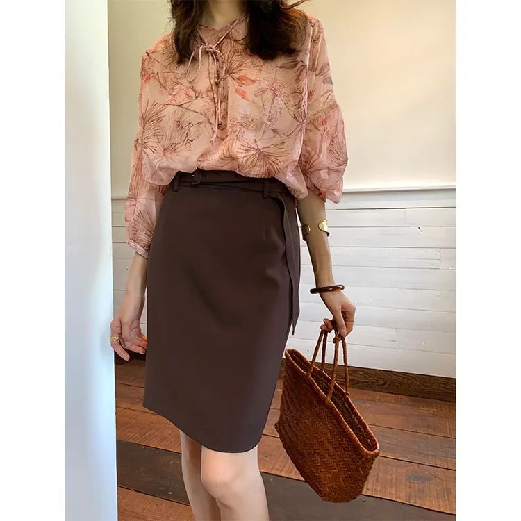 【ALONE SAVOR】龍喜儿 焦糖 绑带半身裙高腰A字裙Z640