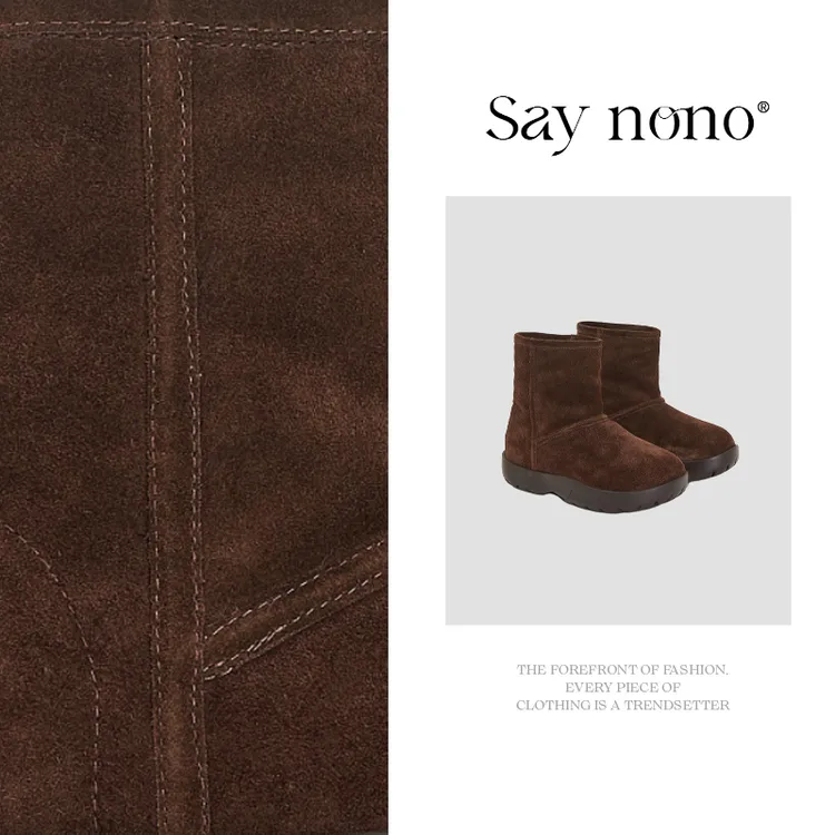 Say nono 厚底高丝光牛反绒短筒真羊羔毛保暖舒适雪地靴3cm