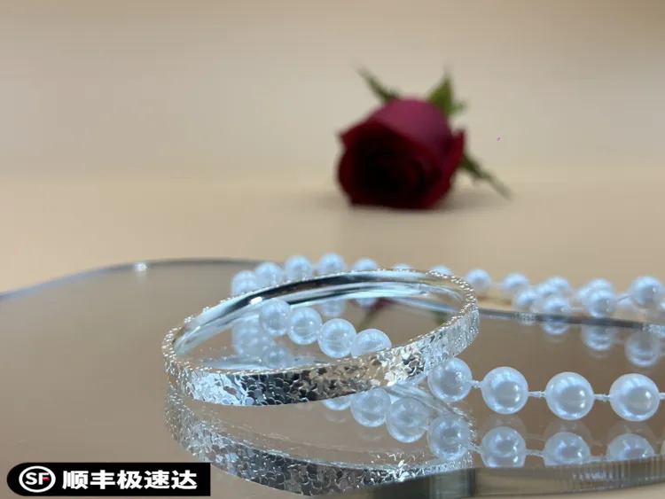 足银手镯 足银碎碎冰固口手镯送女友礼物镯子碎冰冰9999银镯子