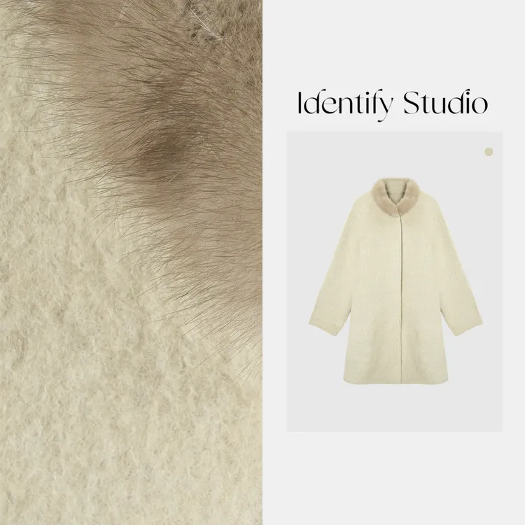 IDENTIFY冬季水貂毛毛领拼接羊驼羊毛毛呢大衣外套25AWZZ1125163