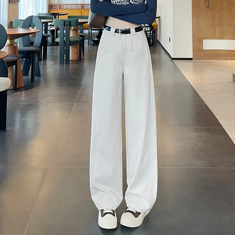 休闲裤女春季2025新款窄版显瘦直筒垂感阔腿百搭白色高腰香蕉裤女