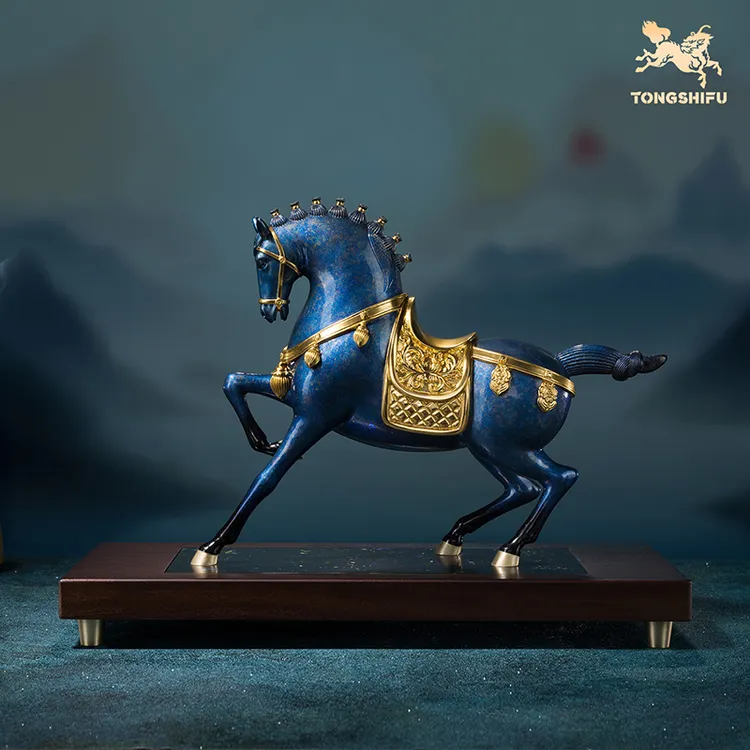 铜师傅《富贵马（金箔版）》新中式办公室桌面唐马装饰品乔迁开业礼物