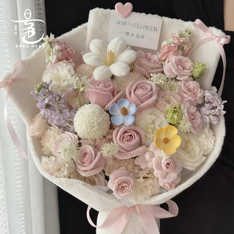 景色秋冬毛绒绒布料鲜花花包装纸布艺花艺花店包花布面料diy资材