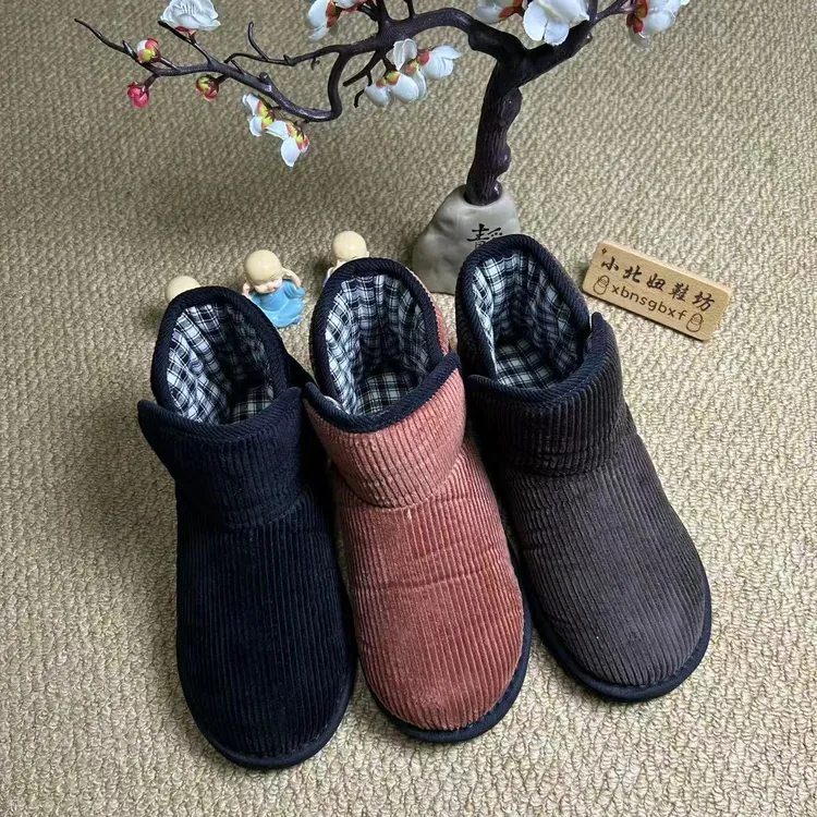 小北妞冬季新款加厚鞋底灯芯绒雪地靴千层底软底女棉花鞋冬季棉鞋