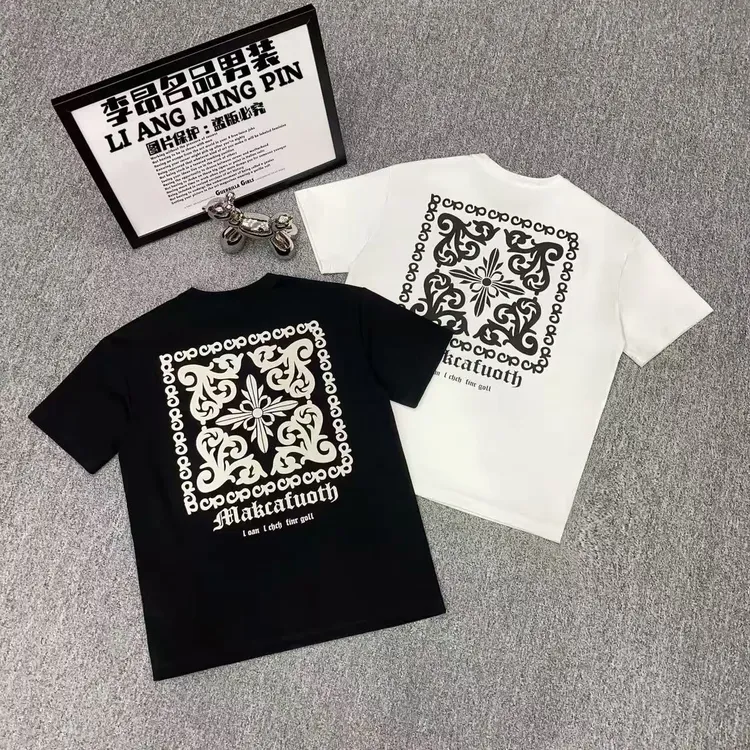 潮牌短袖T恤男秋冬重磅加厚半袖网红帅气潮流时尚百搭休闲圆领t恤