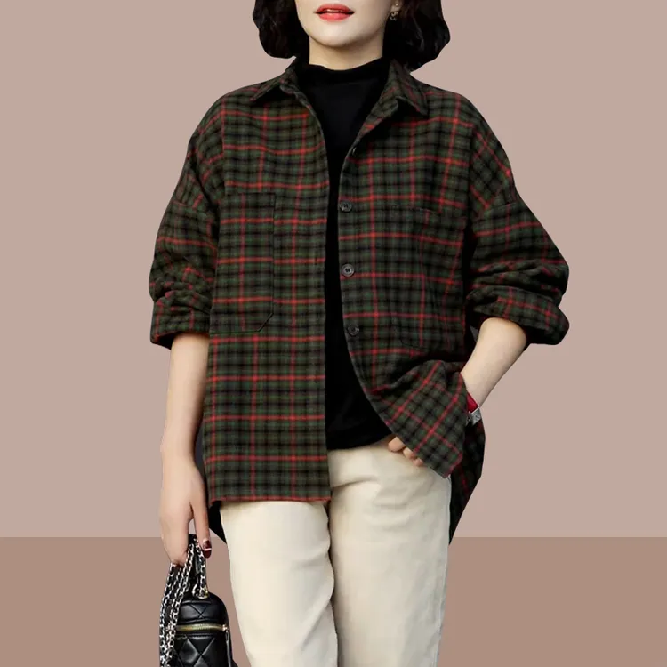 2025秋冬新款爆款时髦洋气上衣中年妈妈大码宽松显瘦格子衬衫外套