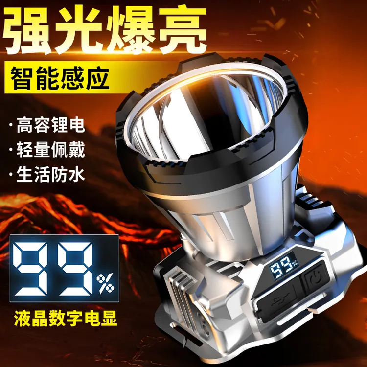 强光远射可充电防水超长续航头戴式头灯适用于户外夜钓矿灯锂电