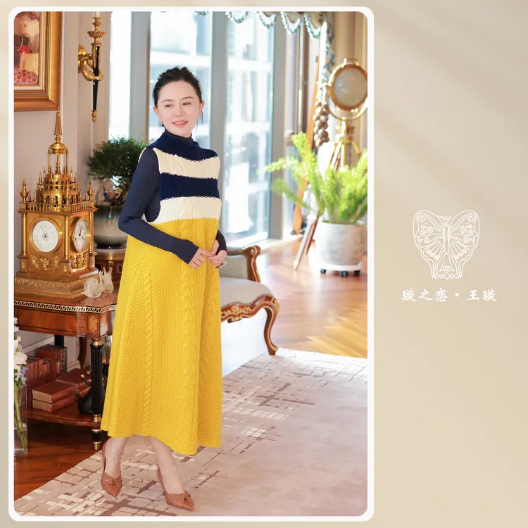 玛歌连衣裙（春黄色）王璇原创设计