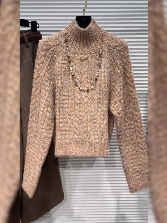 麻花高领毛衣内搭针织衫2025新款气质穿搭慵懒风短款长袖上衣女装