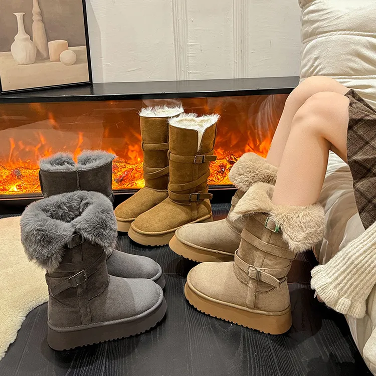 【正版 露思同款 运费险】25年新款女靴一体毛冬季高筒两穿加厚加绒保暖雪地靴