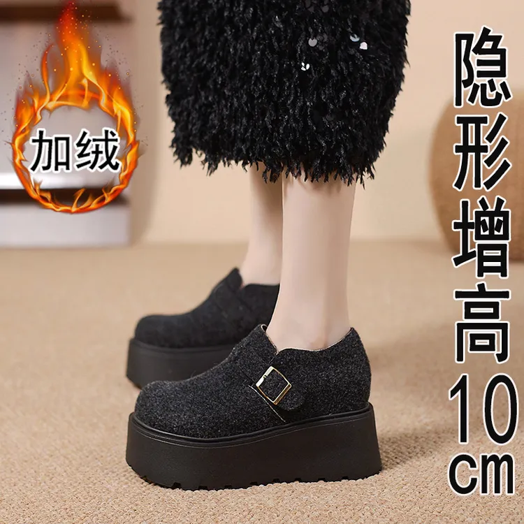 内增高勃肯鞋女2025年冬季加绒厚底大棉毛毛鞋绒面外穿灰色棉鞋女