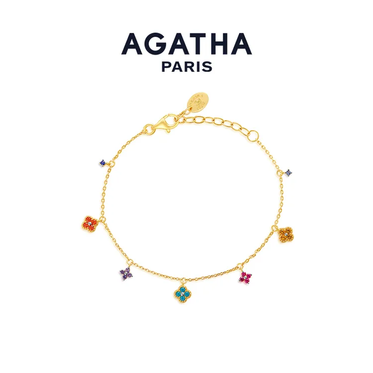 AGATHA 925银合成锆石手链 四叶花花环精致闺蜜气质彩色手链D