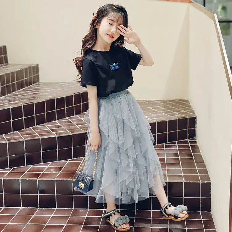 女童套装裙子两件套夏装2021新款洋气儿童半身裙公主裙超仙蓬蓬纱