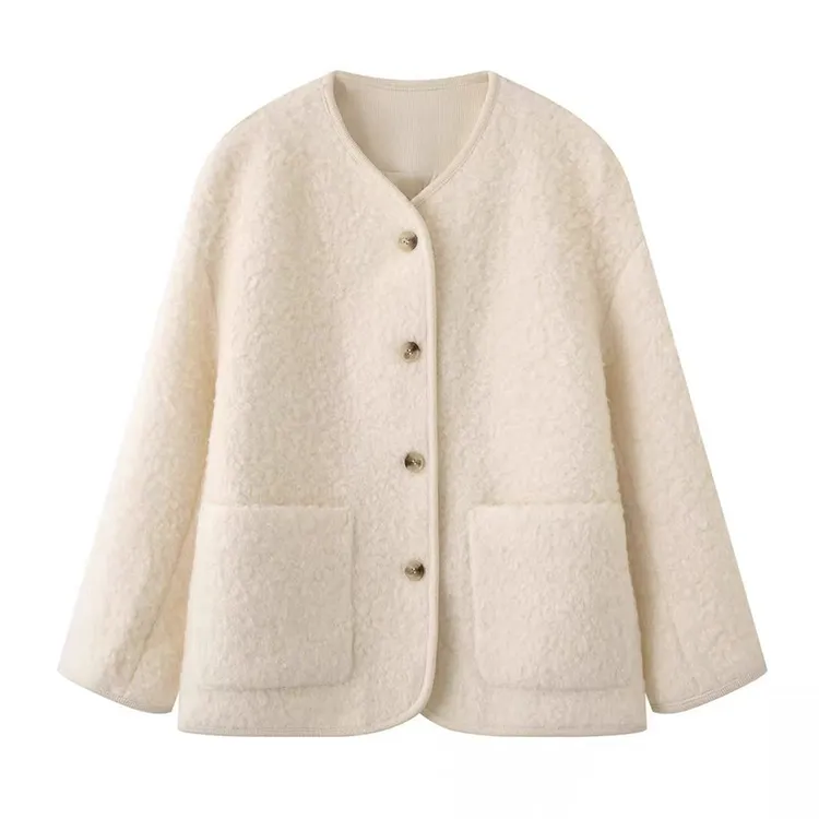 艾家同款2025秋冬新款百搭优雅温柔小香风皮毛一体羊羔毛外套4118