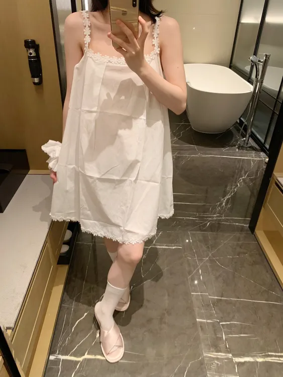 甜美纯欲睡衣女立体花朵法式浪漫少女花朵蕾丝吊带睡裙家居服套装