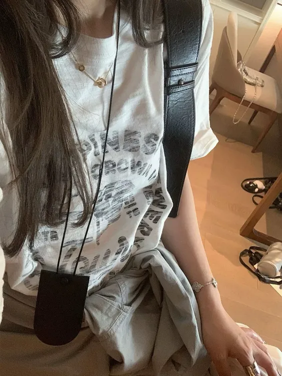 花生酱 美式玫瑰印花短袖t恤女夏季宽松慵懒中长款上衣显瘦百搭