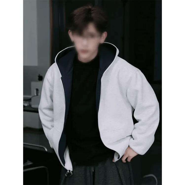 重磅双拉链开衫卫衣男女宽松连帽美式休闲运动外套情侣百搭夹克