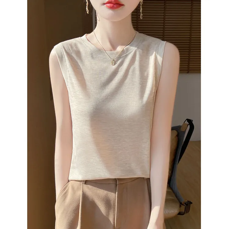 桑蚕丝吊带背心女士夏季时尚薄款大码无袖上衣时尚显瘦宽松打底衫