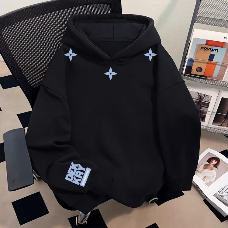 Dekkry潮牌街头创意字母印花秋冬无口袋连帽卫衣男女百搭宽松上衣