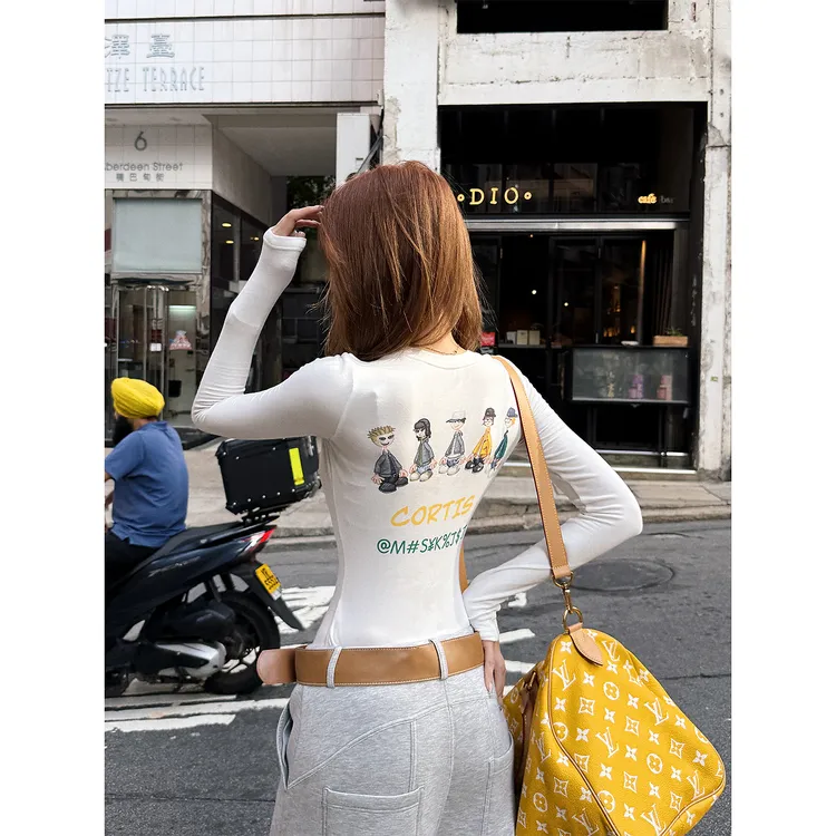 婉君【老公T】秋季时尚长袖修身显瘦印花T恤上衣LWJ25C3T2934