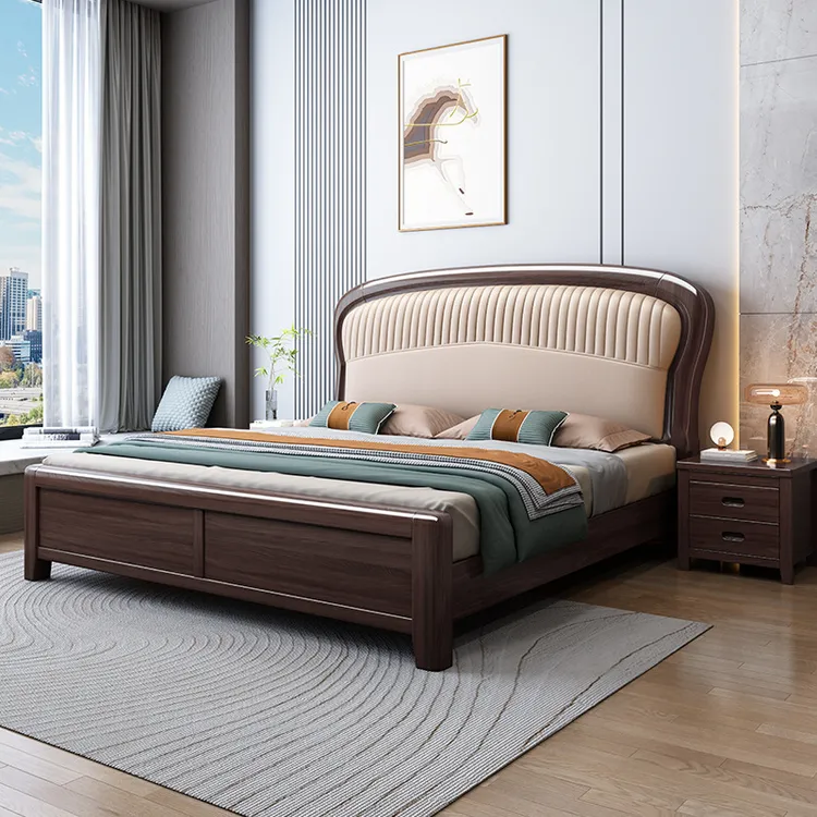 软靠胡桃木实木床1.8米双人床1.5m单人床卧室原木高箱储物床家用