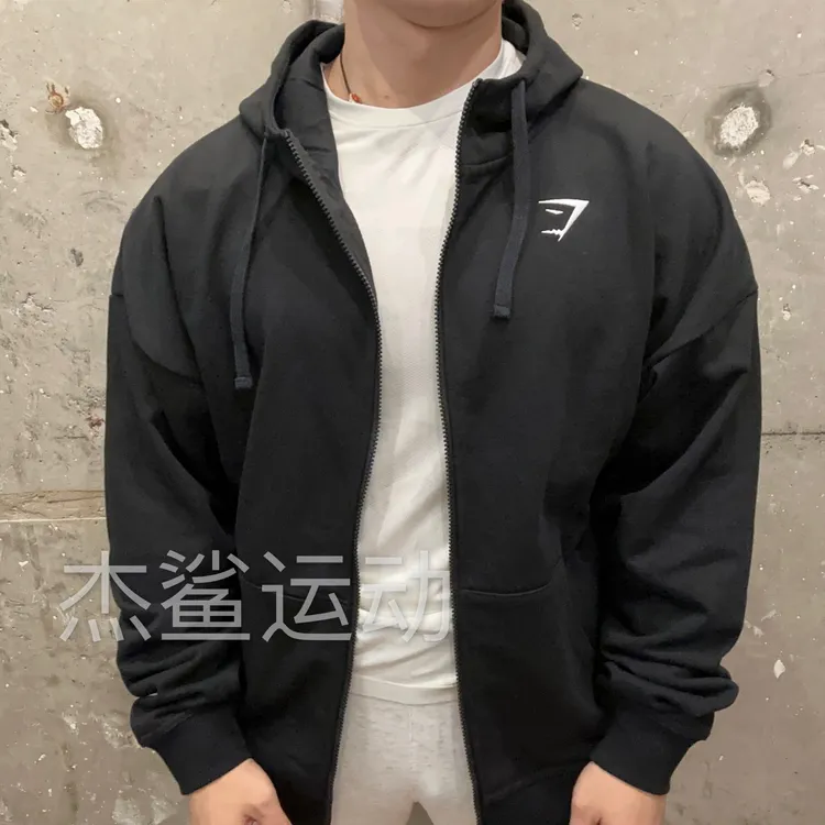 GYM鲨鱼Essential男女秋冬运动休闲刺绣标加绒简约宽松拉链外套