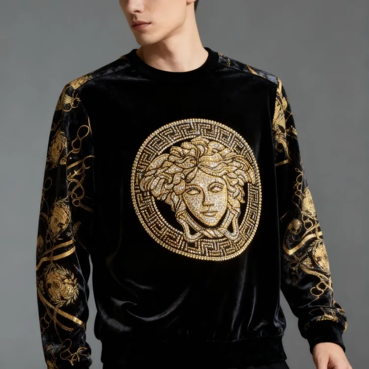 撒内摩劳男士潮牌秋冬新款卫衣丝绒烫钻工艺潮流修身时尚打底长袖