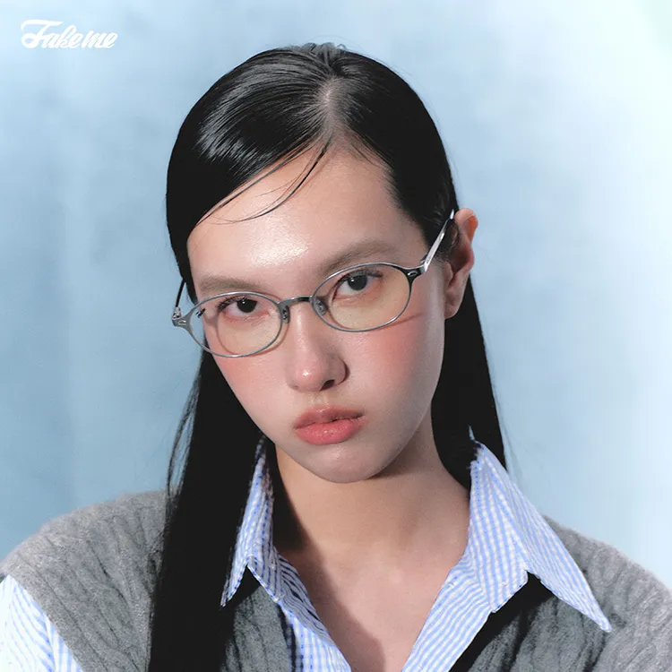 Fakeme椭圆框超轻β钛金属近视镜可配度数时尚光学素颜镜QQ糖core