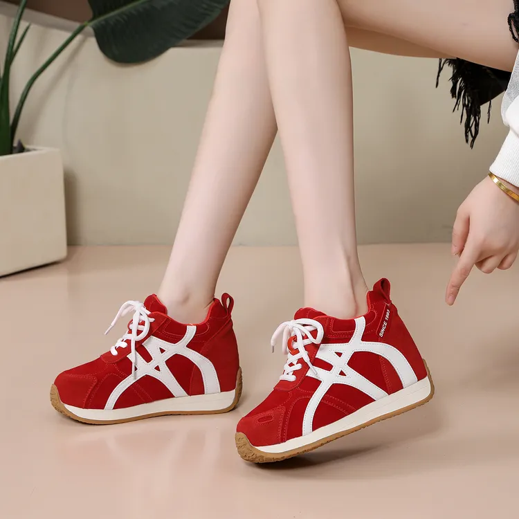 超高跟8-10CM德训鞋秋冬新款复古百搭休闲运动鞋小个子厚底阿甘鞋