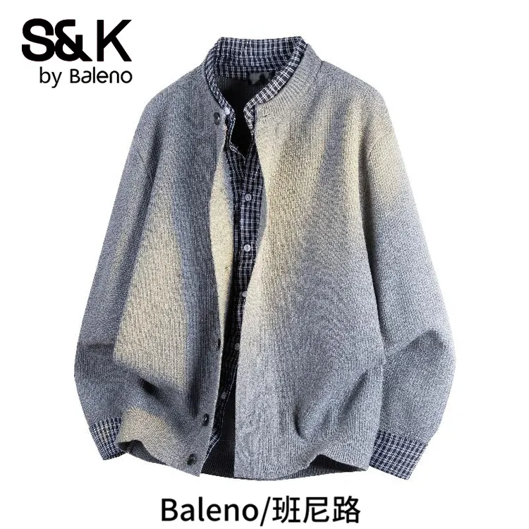 班尼路S&K潮牌新款2025秋季休闲百搭宽松假两件针织开衫毛衣外套