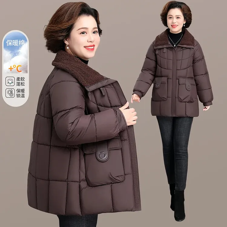 妈妈冬装外套中年棉服2025加厚加绒棉袄大码中老年女中长款棉衣