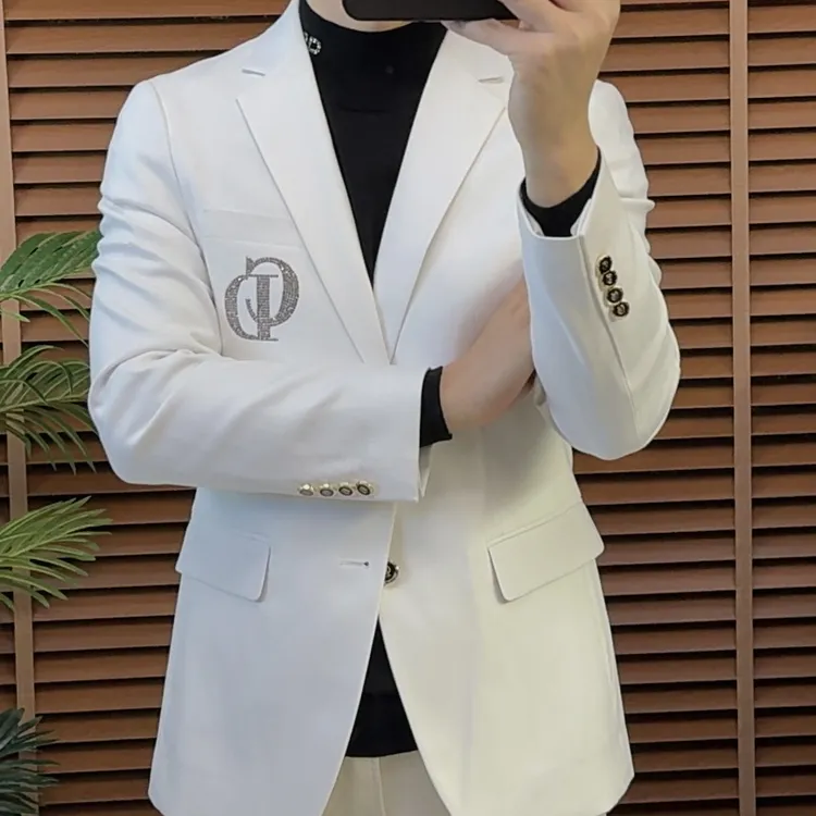 秋冬男士常规款修身潮流西服上装落肩袖英伦平驳领