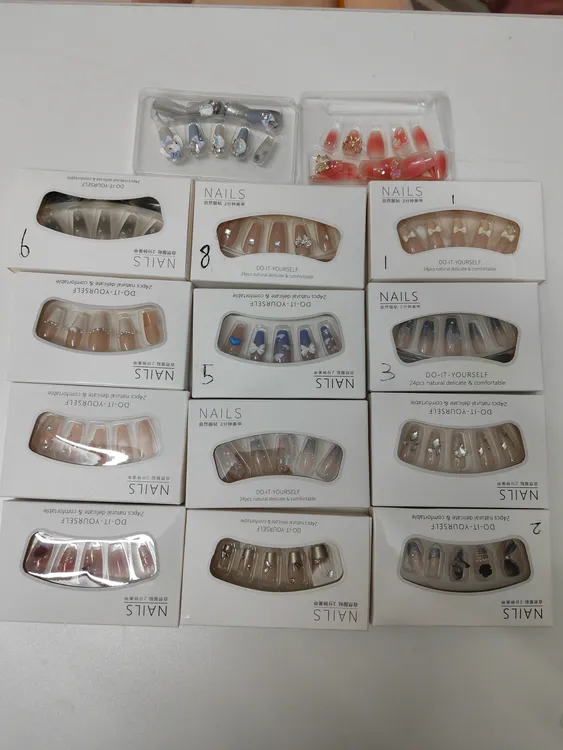小清新棋盘格美甲片波点贴片可爱假指甲成品贴片