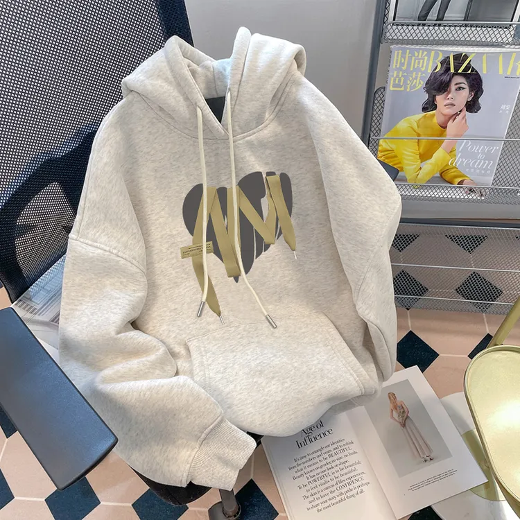 连帽卫衣女2025新款秋冬加绒加厚宽松包臂中长款韩版带帽情侣外套