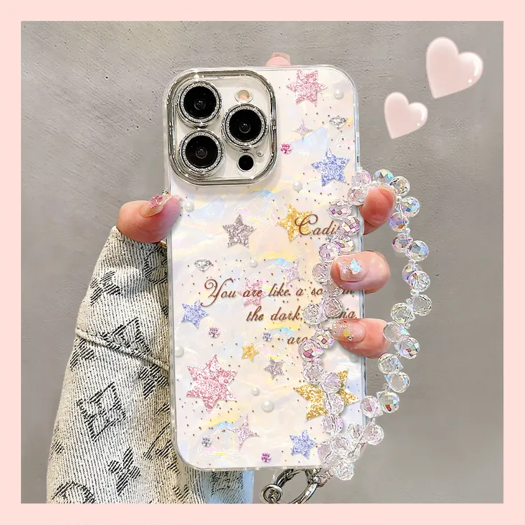 闪粉星星适用苹果16promax手机壳iphone15pro水晶手链14p小众少女