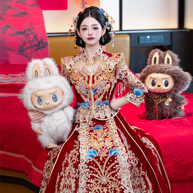 重工丝绒秀禾服新娘结婚婚服2025新款出阁服大码胖mm敬酒服新中式