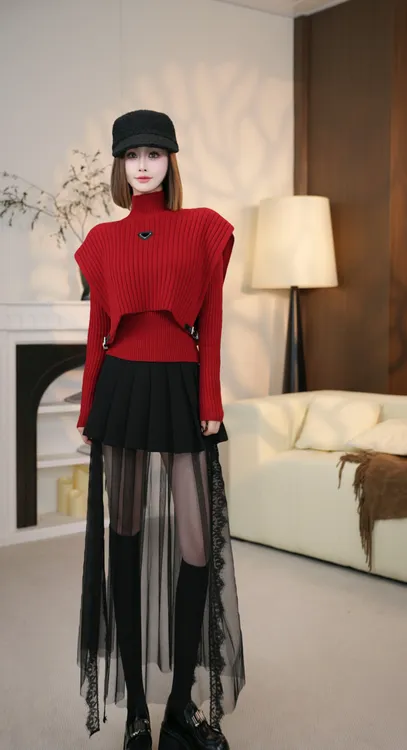 2025秋冬新款【两件套】时尚高级针织打底衣+披肩 上衣秋冬 两件套