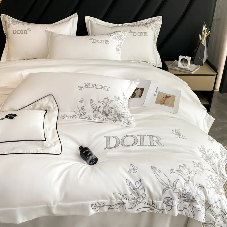 轻奢赫本风160支全棉四件套100纯棉刺绣被套床单床上用品