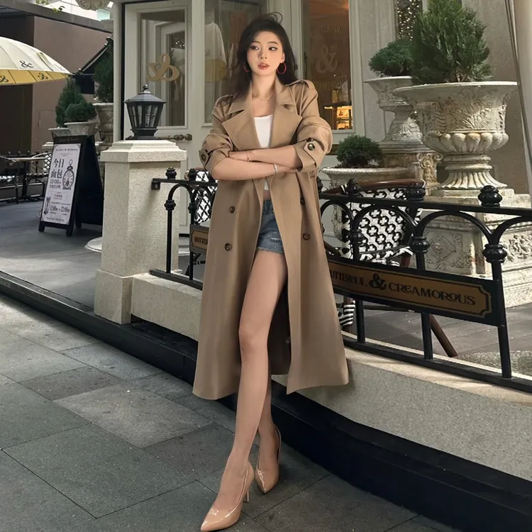卡其色风衣外套女中长款2025秋季新款韩系收腰气质正肩小个子大衣