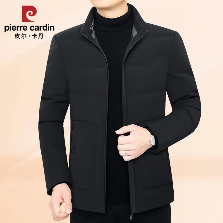 皮尔卡丹冬季羽绒服新款高档中年商务休闲保暖立领男士白鸭绒外套